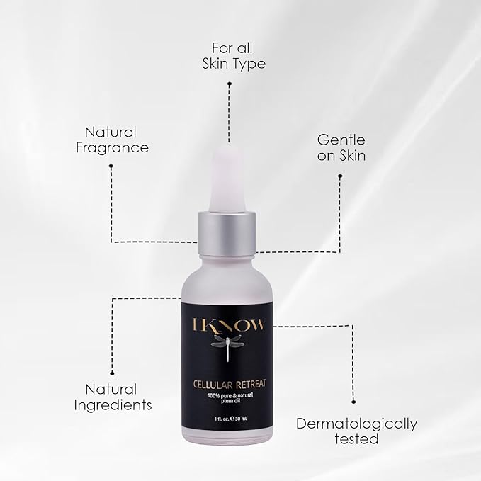 IKNOW CELLULAR RETREAT 100% Pure and Natural Plum Oil Skincare, Pro-Aging Plum Oil Treatment, Facial Serum for Skin Rejuvenation and Renewal, (1oz)