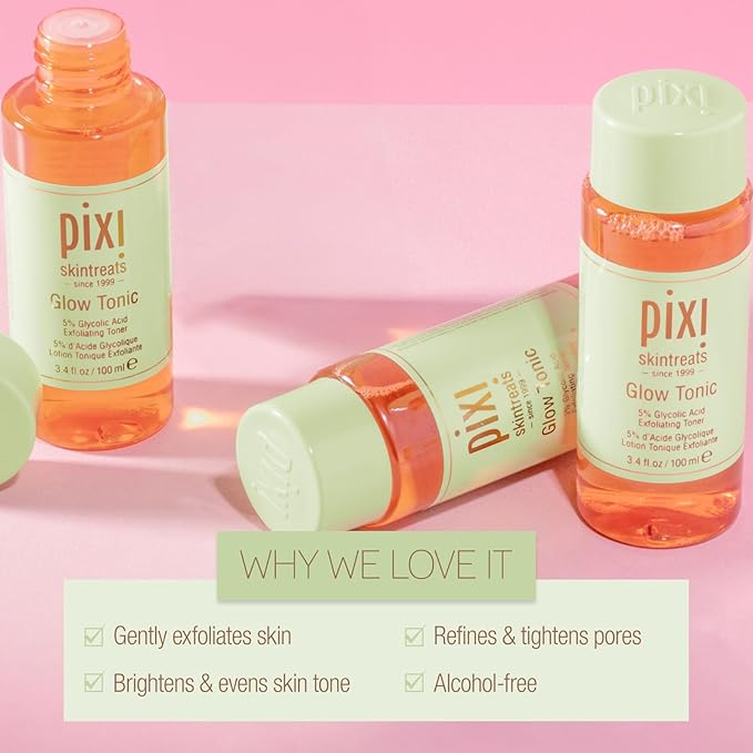 Pixi Glow Tonic Balancing Face Toner Glycolic Acid for Radiant Skin Daily Brightening Toner (3.4 fl oz / 100 ml,)