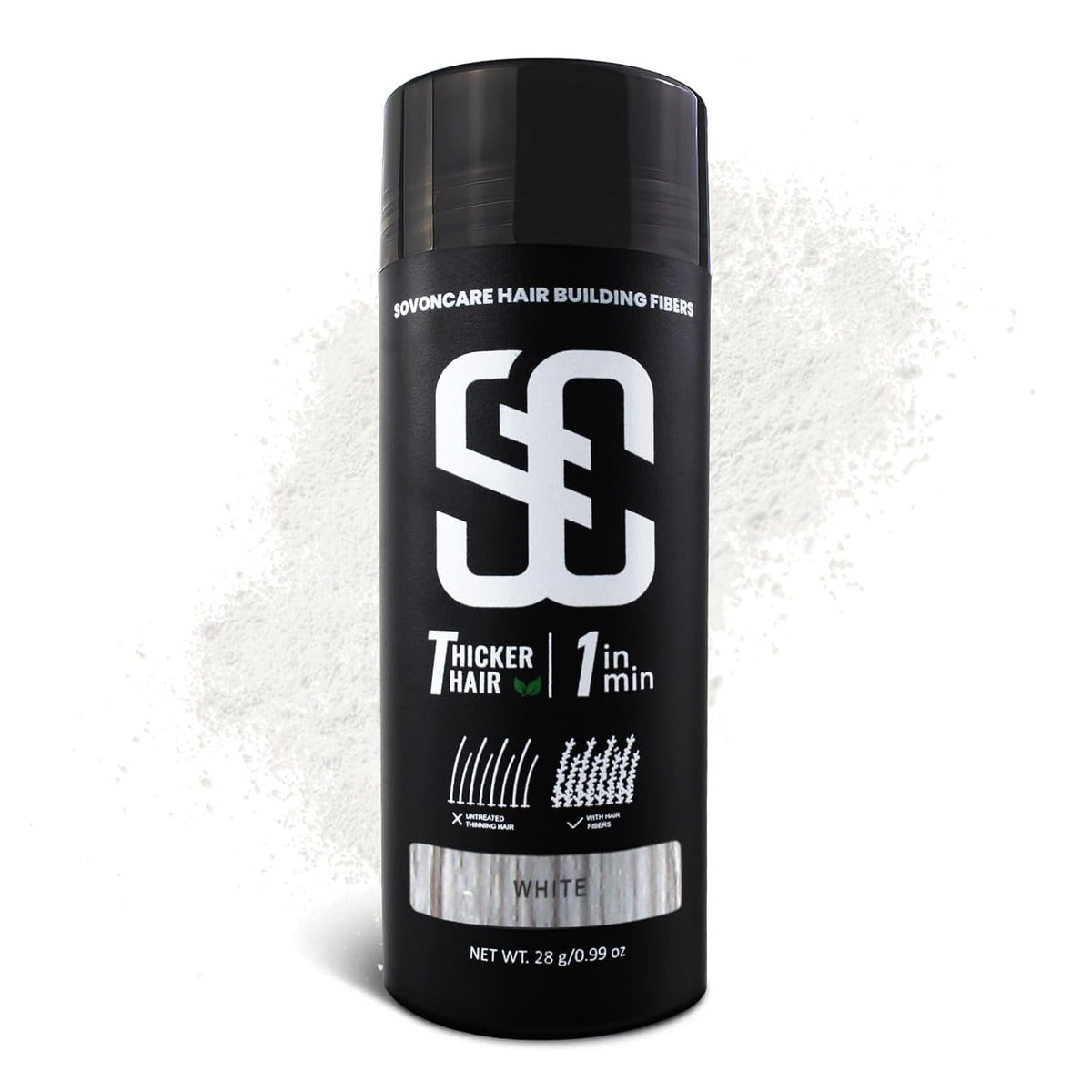 SOVONCARE Hair Fibers for Thinning Hair White, Hair Building Fibers for Bald Spots Undetectable & Natural, Conceals Hair Loss Fill In Fine, Hair Powder Hair Thicker Instantly for Women & Men 28g