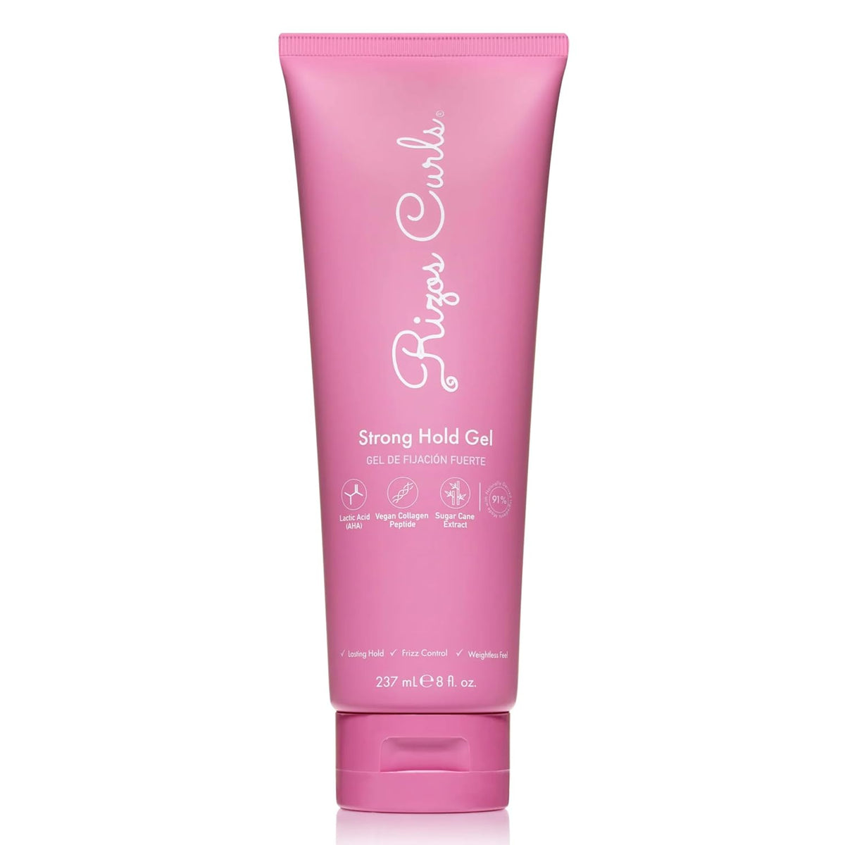 Rizos Curls Strong Hold Gel - Long-Lasting, Flake-Free Gel for Curly, Coily, and Wavy Hair, Frizz Control, Curl Definition & Shine, Vegan Collagen Peptides & Sugar Cane Extract, 8oz