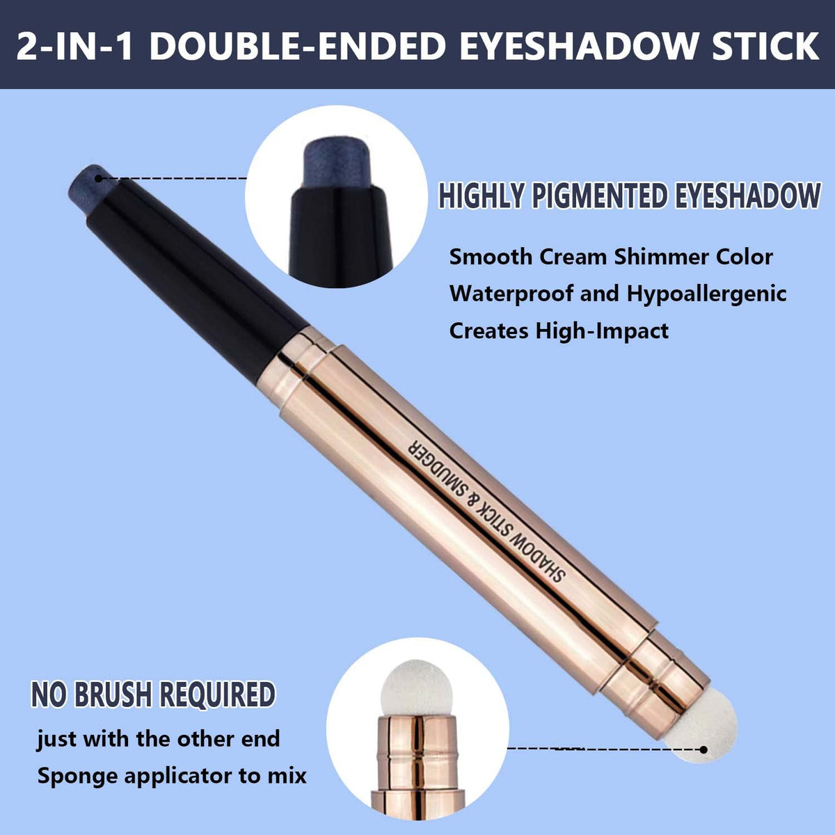 midnight Blue Black Eyeshadow StickCream Shimmer Smooth Glitter Eyeshadow Pencil, Hypoallergenic Waterproof Long Lasting, Blue Primer Single Liquid Matte Create Eyes Look 12#