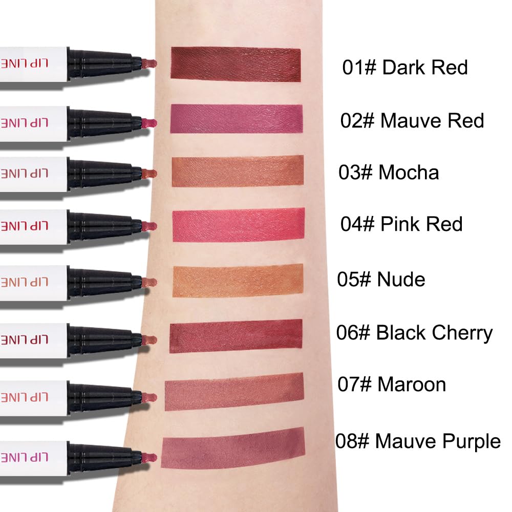evpct Longwear Liquid Lip Liner Stain Marker Pen Long Lasting Waterproof, Dark Red Matte Semi Permanent 24 Hour Lip Liner and Lipstick Combo, Korean Color Stay Lipliner All Day, Lips Stain peel off
