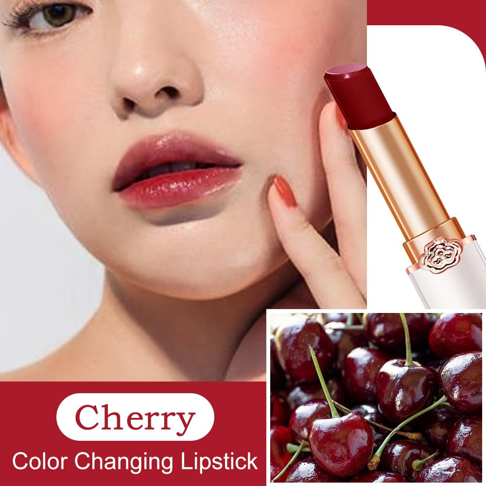 Kaely 2Pcs Hydrating Honey Lipstick Tinted Lip Balm, Black Red Cherry Color Changing PH Lipstick Makeup, Korean Magic Lip Stain Long Lasting Waterproof, labiales magicos 24 horas originales