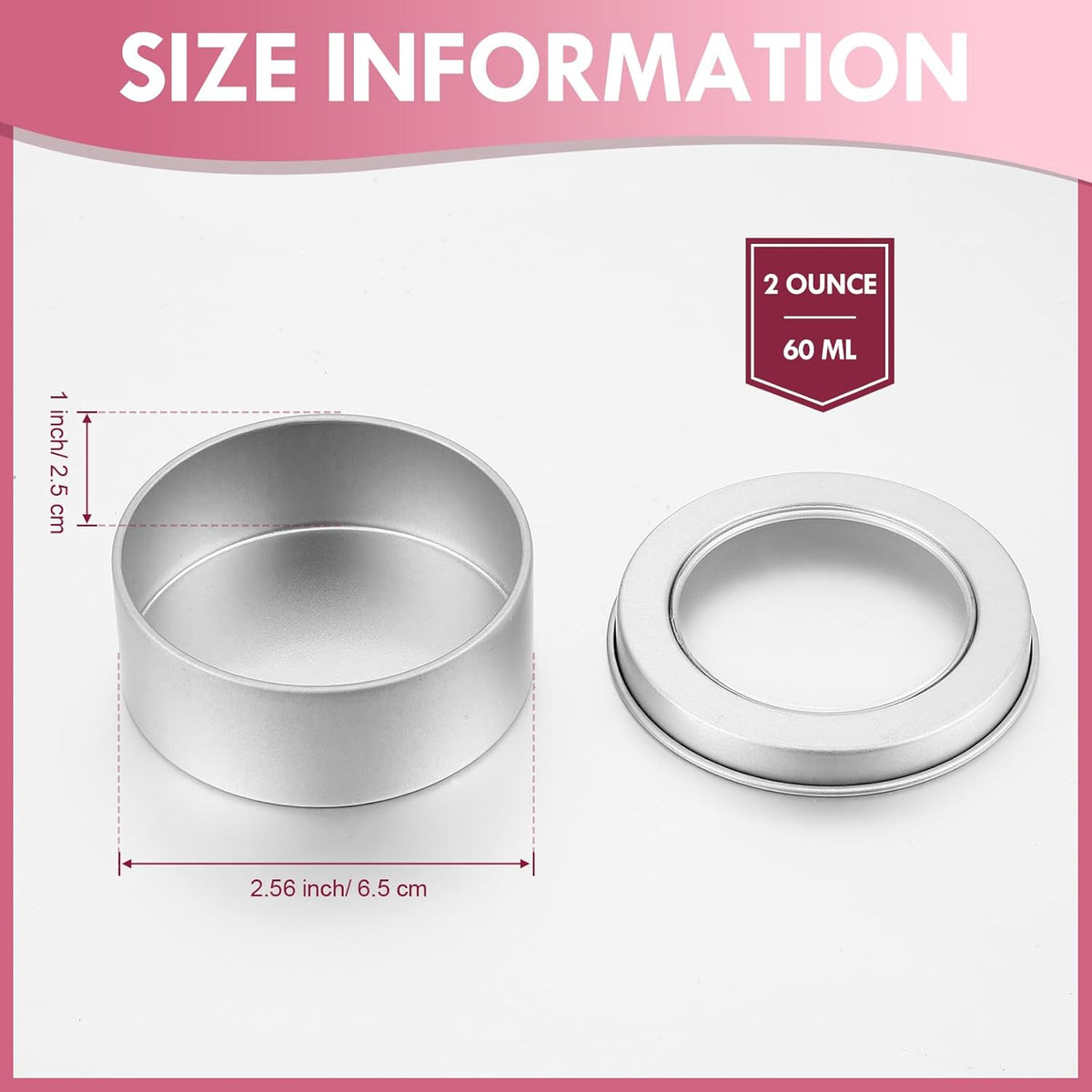 TecUnite 40 Pack 2 Ounce Metal Tin Cans Round Empty Container Salve Tins with Clear Lid for Kitchen, Office, Candles, Candies