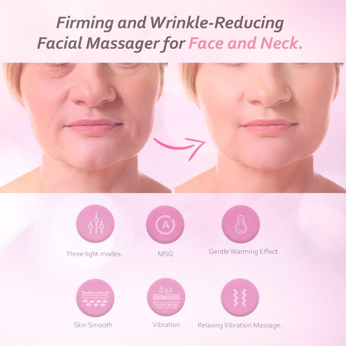 3-in-1 Portable Face and Neck Massager Tool with LED, Red Light Therapy, Vibration & Thermal Functions for Skin Care, Lifting & Firming, Galvanic Facial Machine.