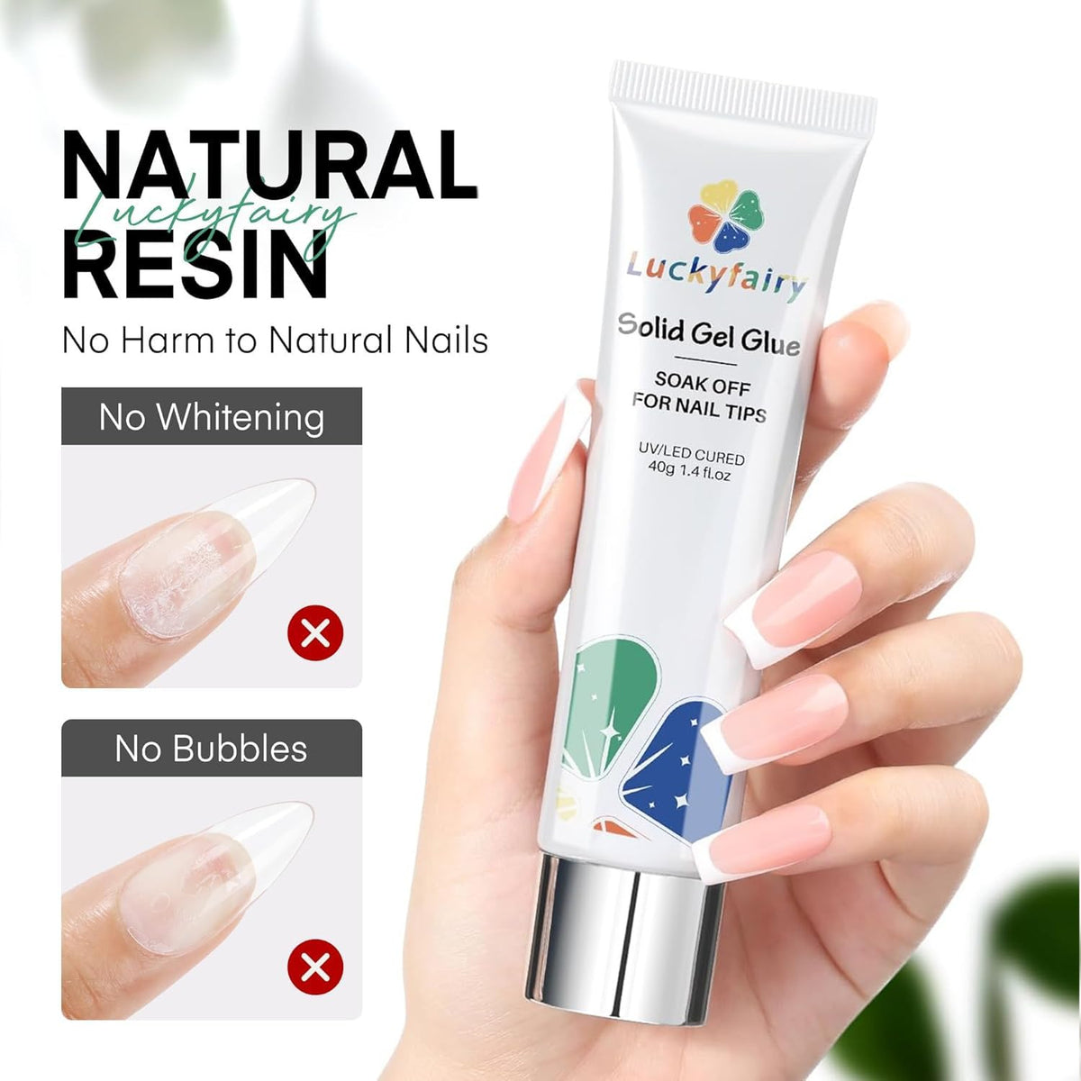 40ml Super Strong Nail Glue Soft Solid Gel Nail Glue for Press Ons Acrylic Nails, Mess Free, Lamp Curing Needed, Durable & Long-Lasting