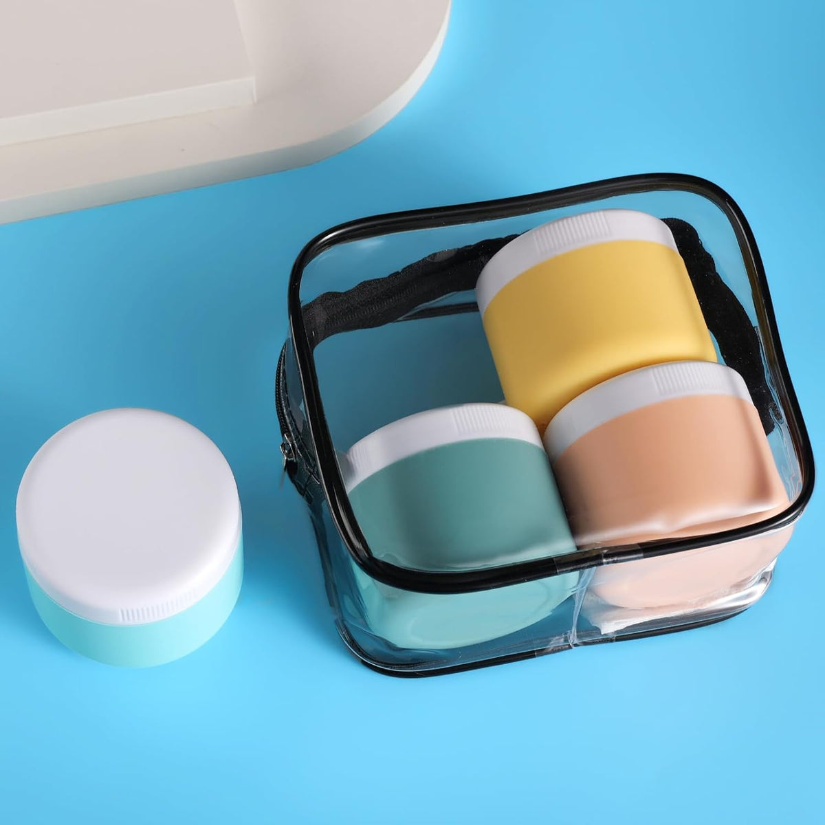 Travel Containers for Toiletries, Silicone Cream Jars BPA-Free, Leak-proof 3oz Travel Size Containers, Portable Size Silicone Jars with Lid for Cosmetic Face Hand Body Cream (4 Pack)