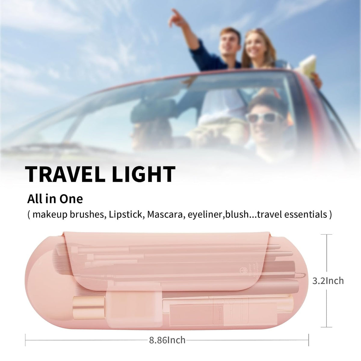 Silicone Makeup Brush Holder Travel Cosmetic Bag：Soft Portable Cosmetic Face Brushes Holder with Upgrade Anti-Fall Out Magnetic Closure, Large Travel Makeup Brush Case - Pink Sand