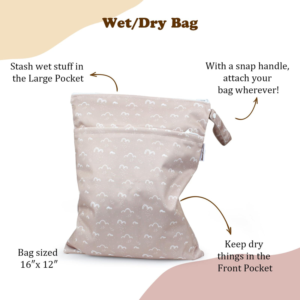Mama Koala Waterproof Wet Dry Bags for Baby Items, Cloth Diapers, Swimsuits, Travel, Gym Clothes, Beach, Pump Parts, Toiletries, Two Zippered Pockets, 2 Pack (W016)