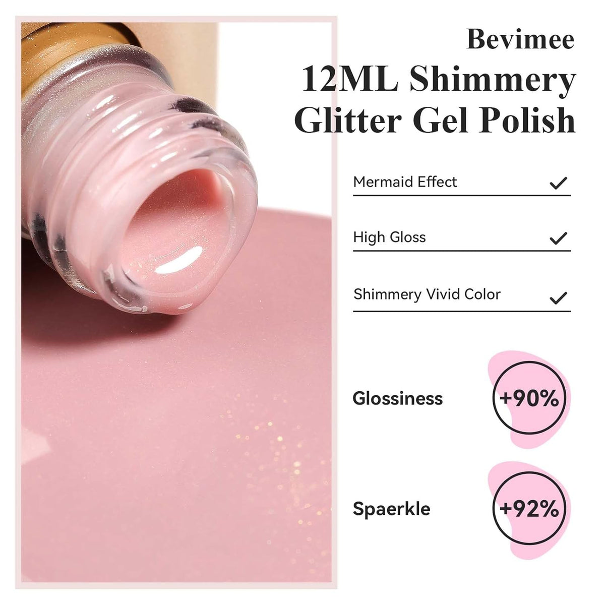 Glitter Gel Nail Polish, Light Pink Jelly Shimmer Iridescent Gel Polish Holographic Neutral Color Natural Translucent Soak Off UV Gel Polish for Nail Art Salon at Home, 12ML