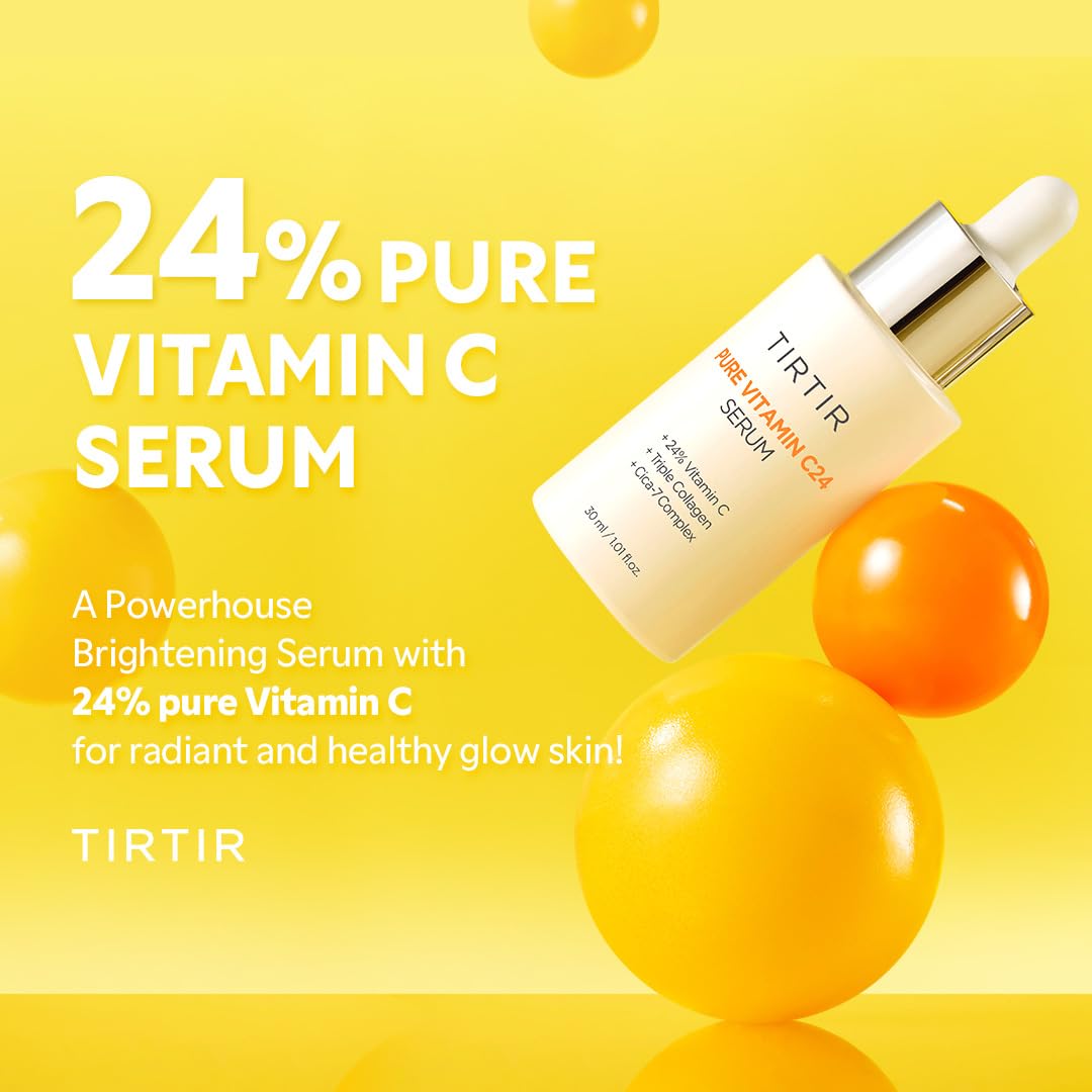 TIRTIR Pure Vitamin C 24% Face Serum ??Dark Spot Remover for Sensitive Skin with Collagen Anti Aging Even out Skin Tone Non irritation tested, Wrkinkles, Korean Mild Vita C Facial Serum 1.01 Fl Oz