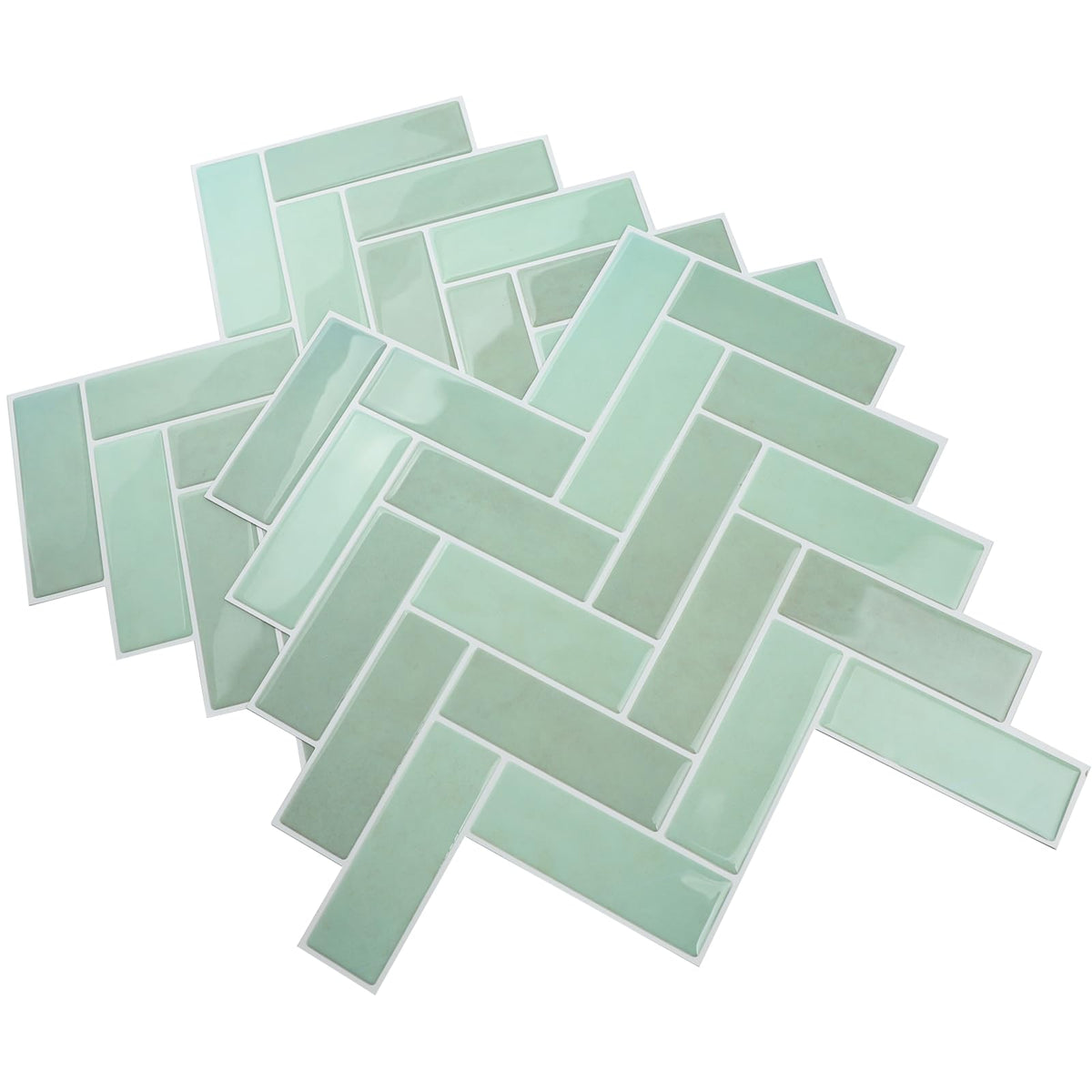 LUXDEKO 10-Sheet Herringbone Peel and Stick Backsplash, Sage Green Chevron Self Adhesive Glossy Tiles Renter Friendly Backsplash Stick on Wall Tile for Kitchen and Bathroom（12"x12"）