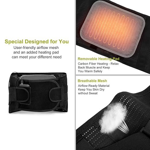 HONGJING Back Support Belt with Heat for Lower Back Pain Relief, Rechargeable Back Bace with 3 Temperature for Herniated Disc, Sciatica, Works for Men or Women (M)