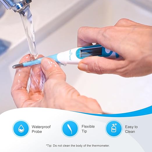 Easy@Home Digital Basal Thermometer with Blue Backlight LCD Display, 1/100th Degree High Precision and Memory Recall, NOT Bluetooth Enabled – Supports Premom App Scan, Blue