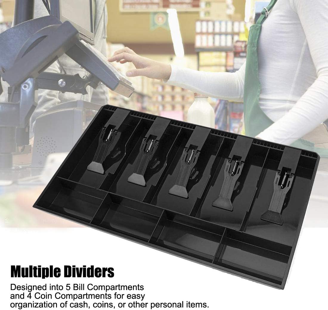 Cash Register Drawer Insert Tray with 5 Bill/4 Coin Compartments for Money Storage, Black