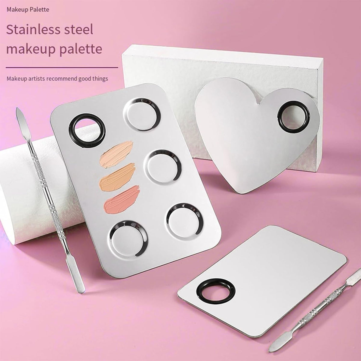 Makeup Mixing Palette, KissDate Makeup Spatula Palette with Foundation Spatula, Stainless Steel Makeup Palette Mixing Tray Nail Art Foundation