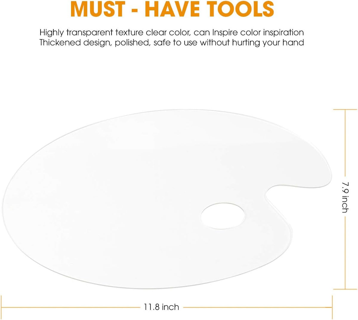Acrylic Paint Palette 2pcs 11.8 x 7.9 inches with Thumb Hole by DUGATO, Clear Oval-Shaped Non-Stick Acrylic Oil Paint Mixing Tray- Comfortable to Hold & Easy to Clean - for DIY Art Painting Plate
