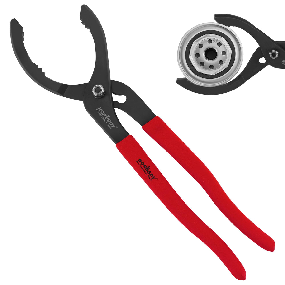 HORUSDY 12" Adjustable Oil Filter Pliers, Adjustable Oil Filter Wrench Removal Tool (Orange)