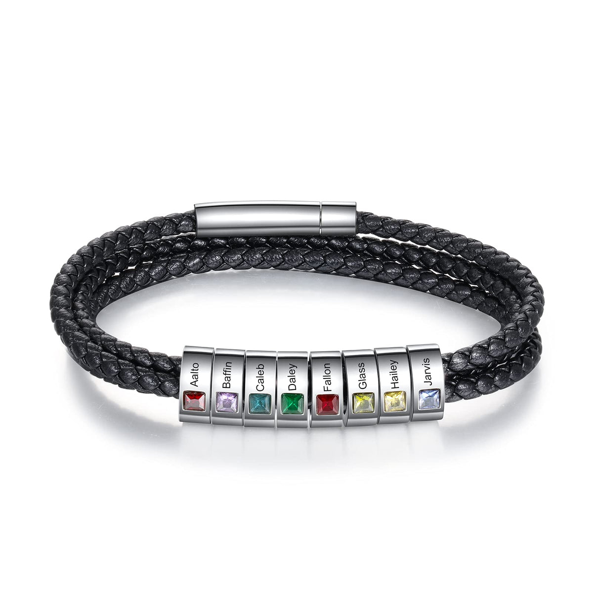 Personalized Mens Braid Bracelet Custom Bracelet with 1-8 Engraved Beads Family Names Jewelry Gifts for Men Father's day