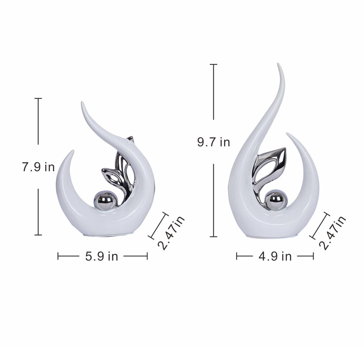 2 PCS White Decor Accent Ceramic Statue White Silver Mid Century Modern Home Decor Accents Sculpture Decorations Centerpieces for Living Room Kitchen Coffee Table Shelf Bookshelf Office Dining Table