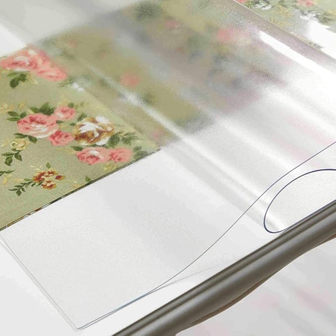 NECAUX Custom Multisize 1.5mm Thick Frosted PVC Table Cover Protector - 44 x 84 Inch Kitchen Wood Grain Vinyl Transparent Table Cover Plastic Protective Pad for 7 Foot Dining Room Table
