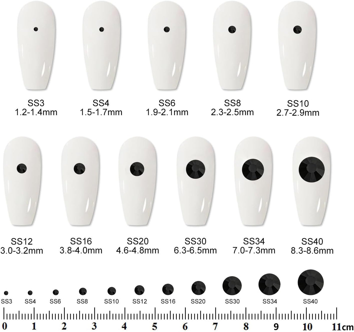 2000PCS SS12 Flatback Rhinestones | 12-Facet Diamond-Cut Glass Gems for Nail Art, Clothing, DIY Crafts |Glue-On Decoration Stones with Silver Backing(Jet Black)