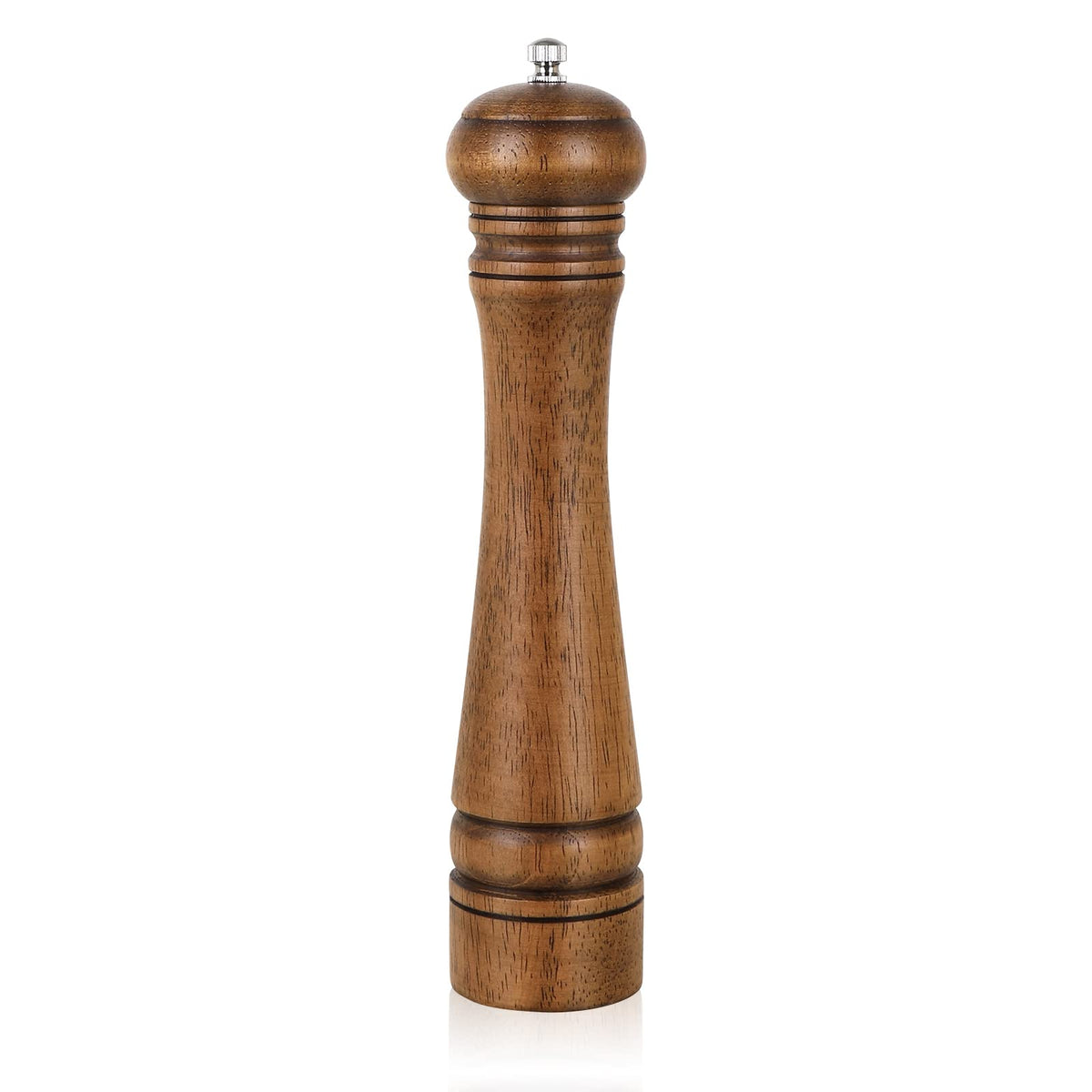 1Pack Wood Pepper Grinder, XWXO 10 Inch Salt Mill Pepper Grinder, Pepper Mill, Salt Shakers with Adjustable Ceramic Rotor - Oak Wood Pepper Grinder for Your Kitchen
