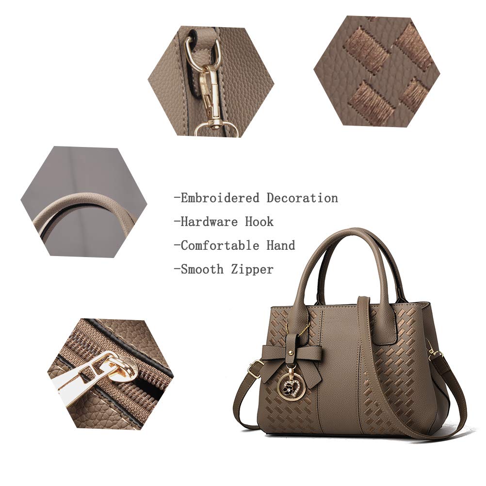 Jeniulet Purses and Handbags for Women Fashion Ladies PU Leather Top Handle Satchel Shoulder Tote Bags 10.2" x 3.9" x 7.9" Khaki