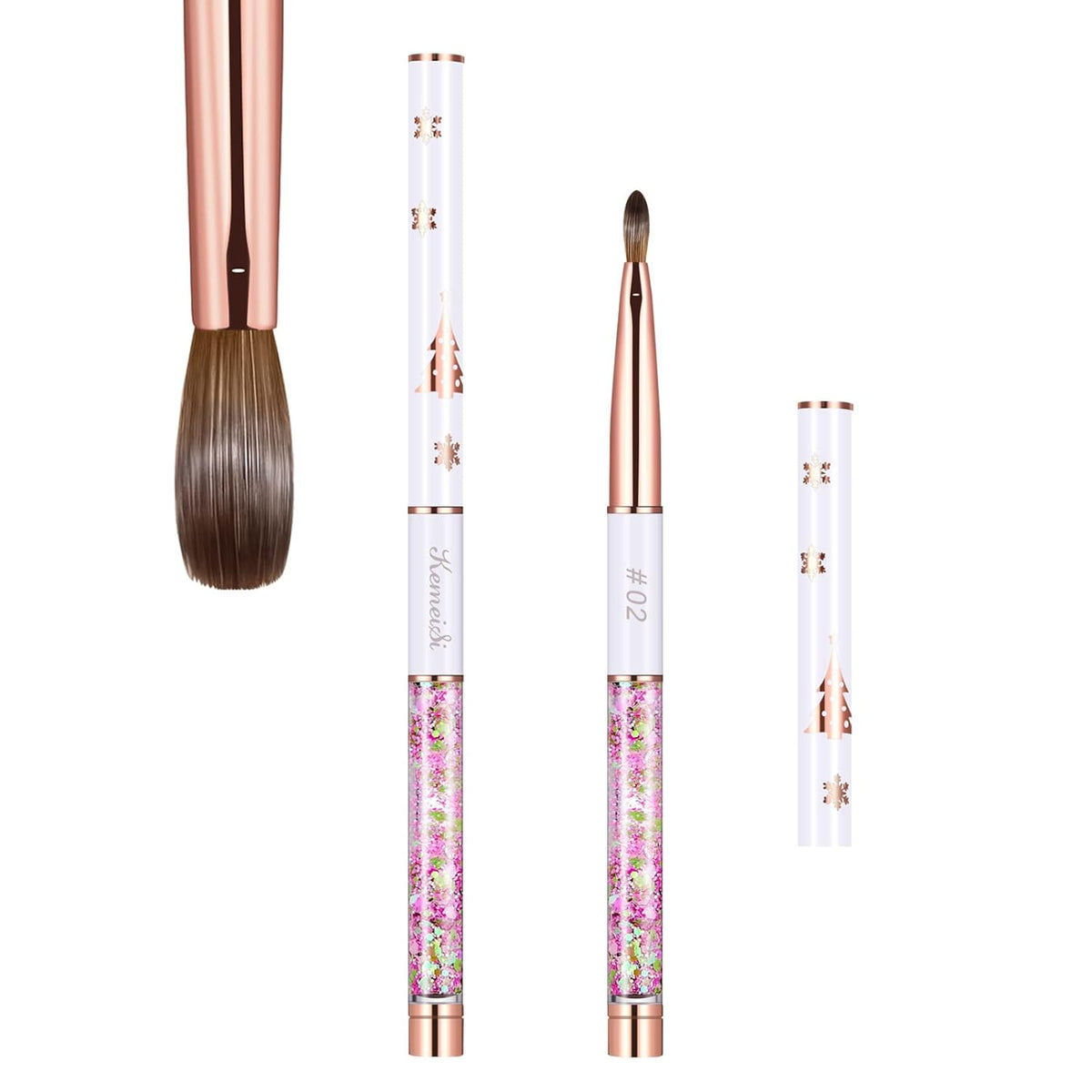 Acrylic Nail Brush Size 2,KEMEISI 100% Pure Kolinsky Nail Art Brushes Sturdy Handle Oval Shaped Acrylic Powder Nail Design Tools for Professional Manicure DIY Home Salon (White)