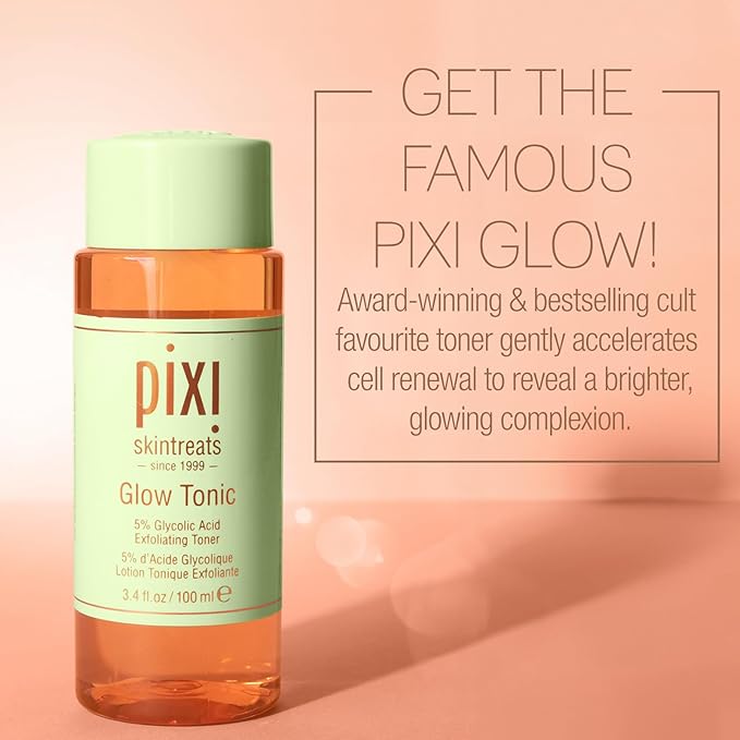 Pixi Glow Tonic Balancing Face Toner Glycolic Acid for Radiant Skin Daily Brightening Toner (3.4 fl oz / 100 ml,)