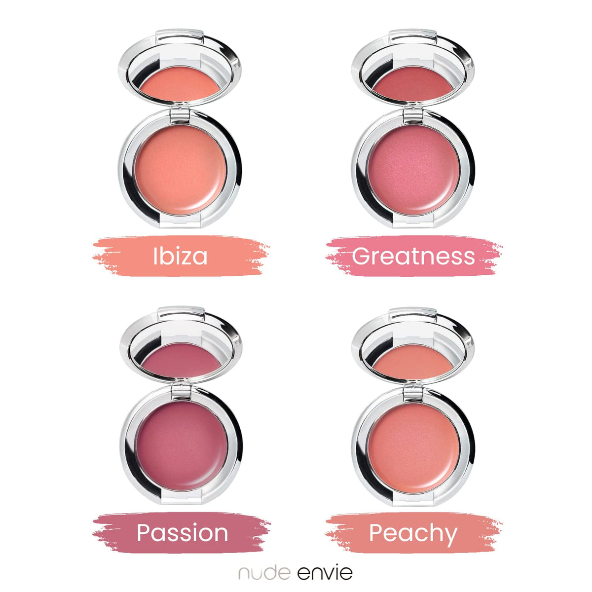 Nude Envie - Cream Blush - Creamy & Blendable for Easy Application - Pigmented Long-Lasting Dewy Finish - With Hyaluronic Acid - Mirror Compact - Vegan, Paraben-Free & Cruelty-Free - Passion