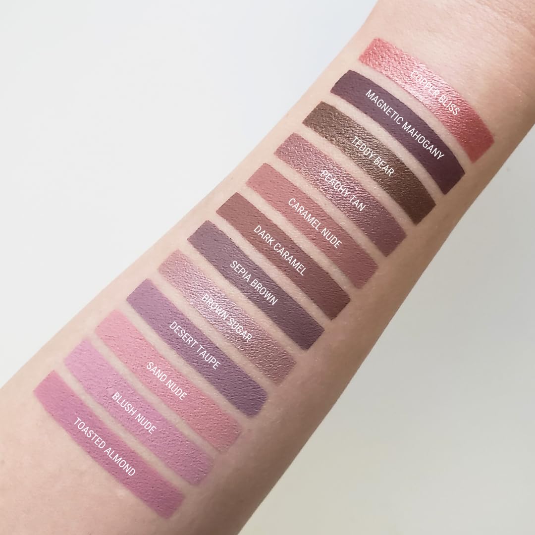 Aromi Tan Metallic Liquid Lipstick | Sepia Bronze Lip Color with Shimmery Finish, Vegan, Cruelty-free, Long-Lasting, Smudge-Proof, Handmade (Peachy Tan)