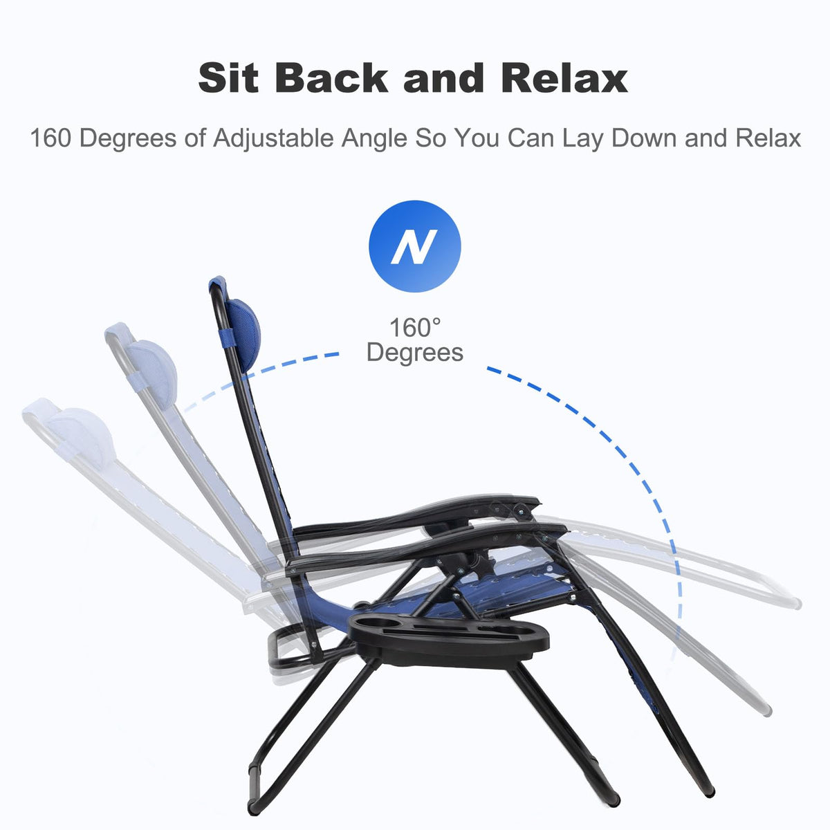 Nazhura Set of 2 Relaxing Recliners Patio Chairs Adjustable Steel Mesh Zero Gravity Lounge Chair Beach Chairs with Pillow and Cup Holder (Blue)