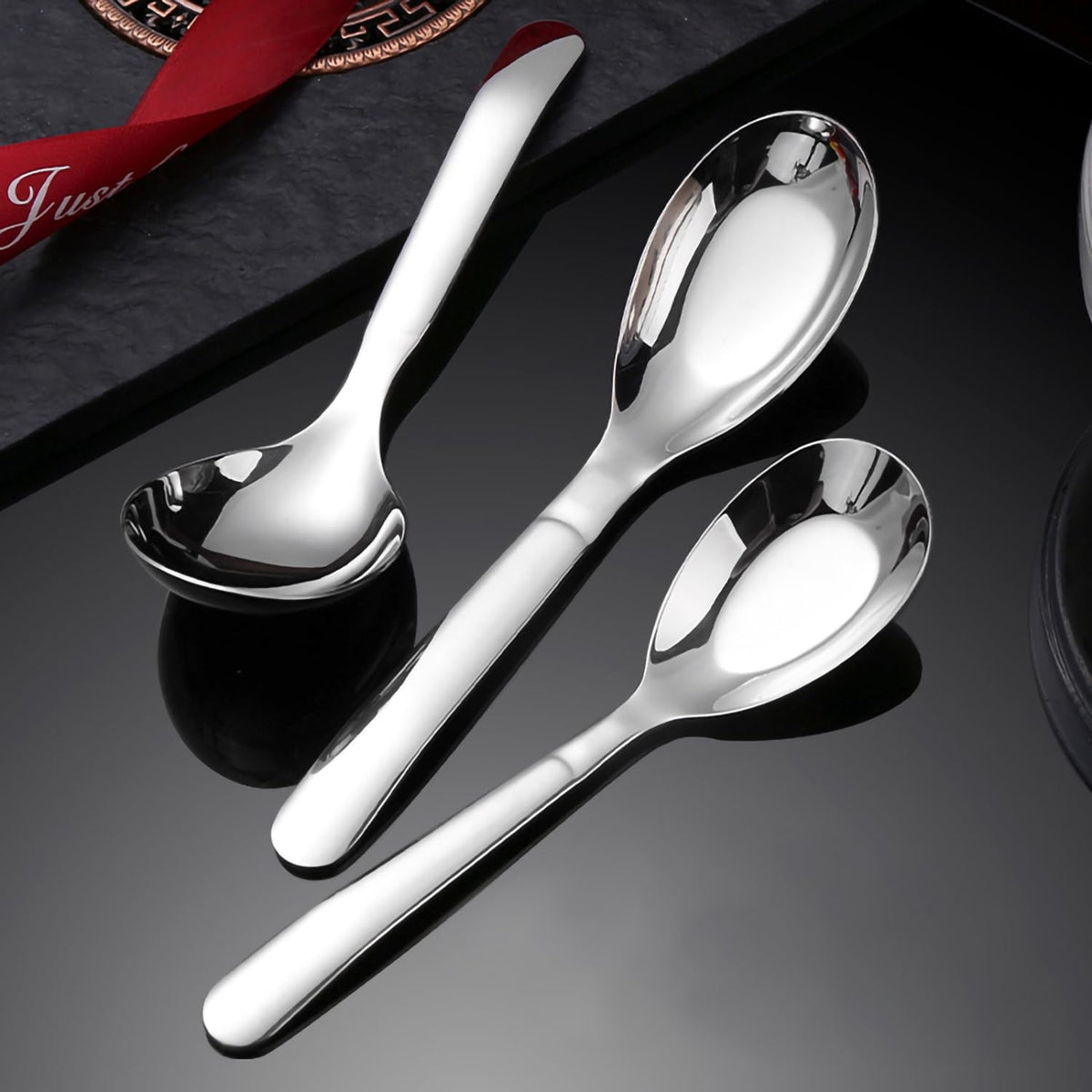 Ouliget Asian Soup Spoons Chinese Soup Spoons Stainless Steel Spoons, Thick Heavy Stainless Steel Soup Spoons Table Spoons Dinner Spoons Flat Square Spoon,Set of 4