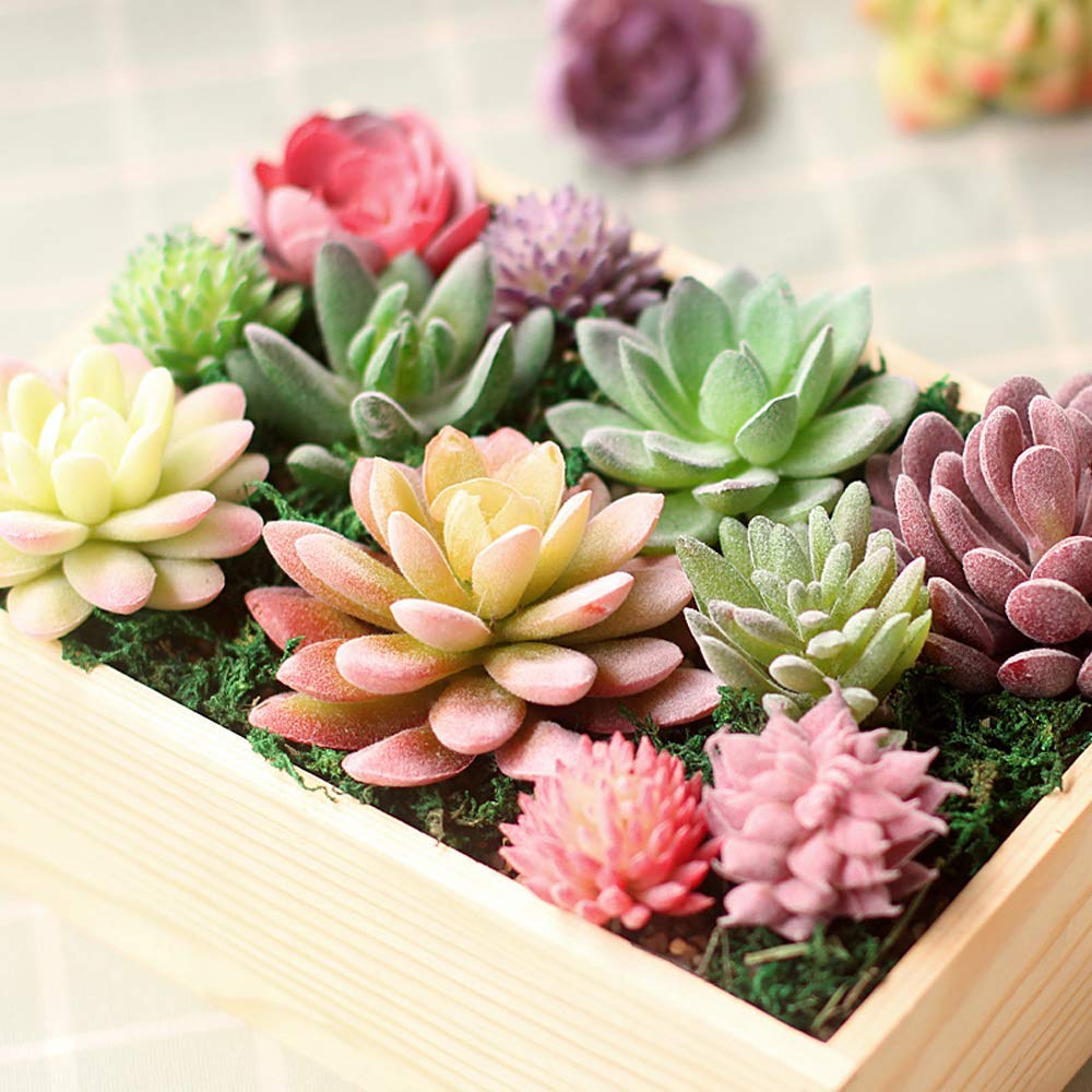 Augshy Artificial Succulents, 16 Pack Fake Succulents Plants Artificial Small Fake Plants Faux Succulents Unpotted for Lotus Landscape Decorative Garden Arrangement Decor
