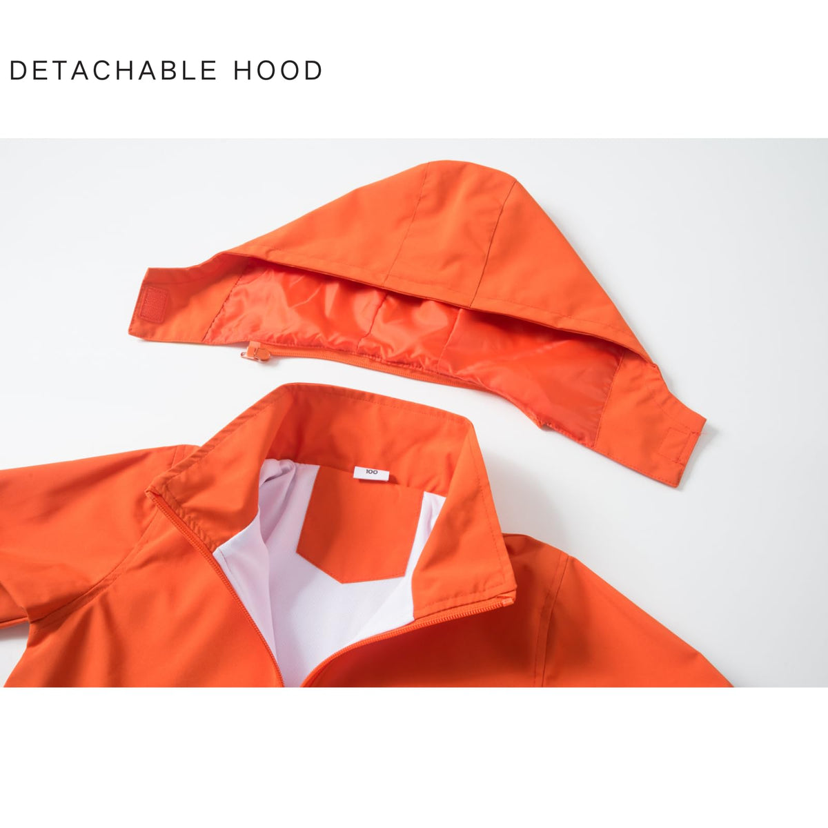 IjnUhb Kids Rain Jacket Waterproof Raincoat with Removable Hood for Boys Girls Orange 3/4