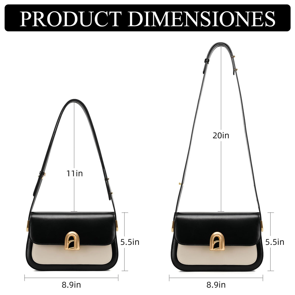 LA'FESTIN Genuine Leather Shoulder Purse for Women, Designer Handbag with Adjustable Strap, Going Out Crossbody Bag (White)
