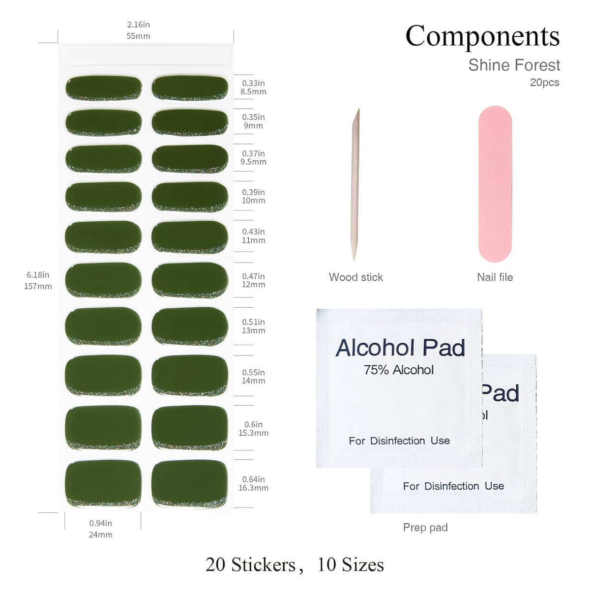 Semi Cured Gel Nail Strips, 20 PCS Gel Nail Stickers Work with UV Light, Salon Quality & Easy to Use - Shine Forest