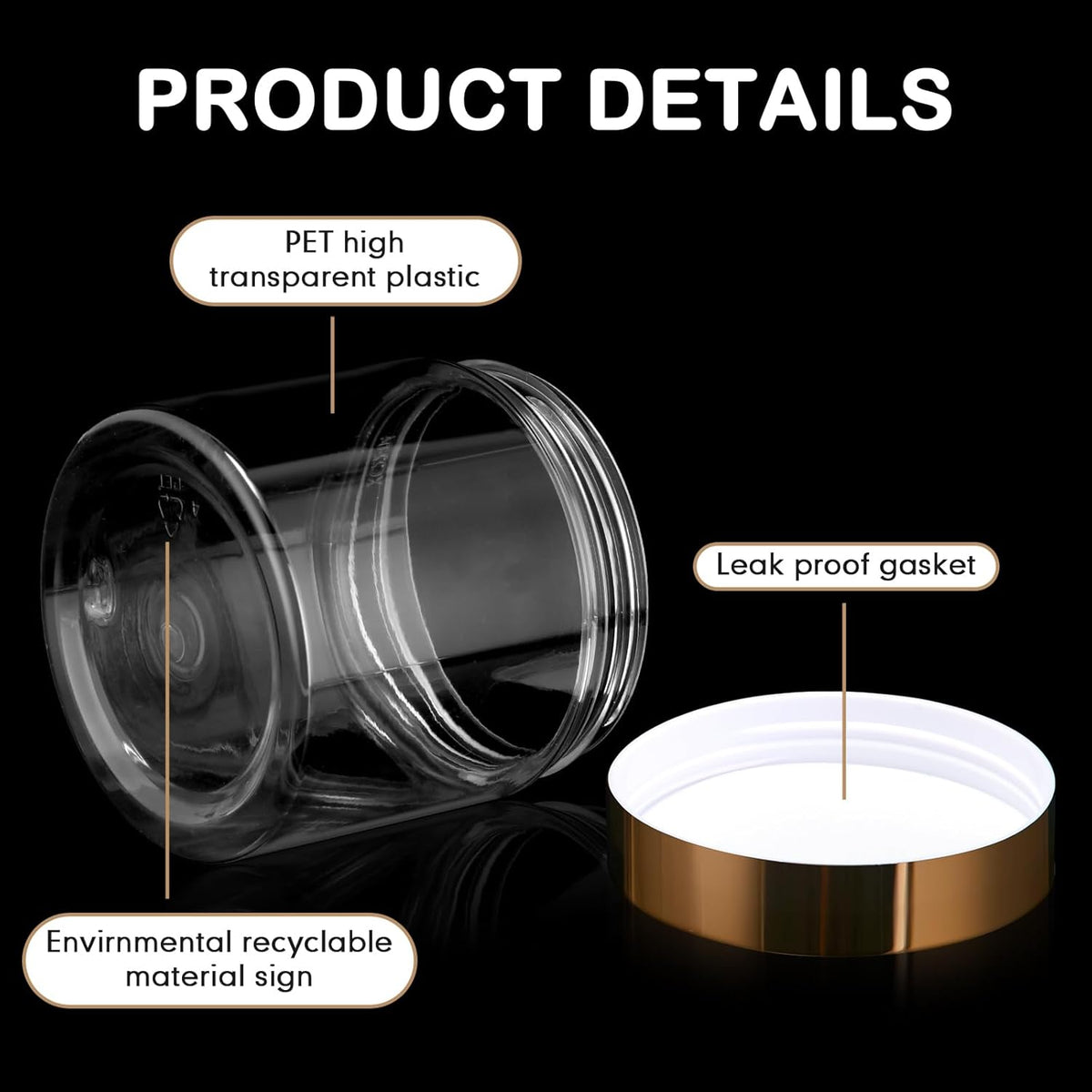 Patelai 4 Pieces Round Wide-mouth Leak Proof Plastic Container Jars with Lids for Travel Storage Makeup Beauty Products Face Creams Oils Salves Ointments DIY Making(8 Ounce,Gold)