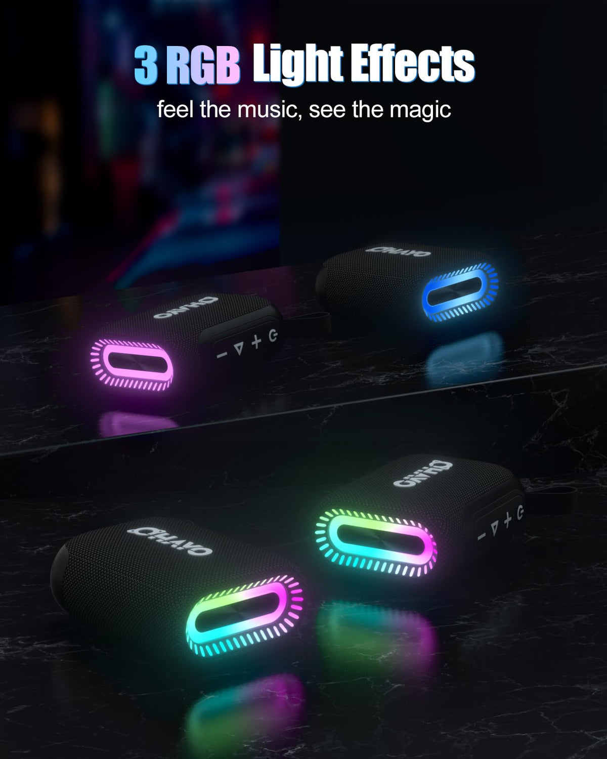 OHAYO Bluetooth Shower Speaker, IPX7 Waterproof, Portable Mini Speaker with Clip, Wireless, 24H Playtime, RGB Light, Powerful Sound and Punchy Bass, Electronics Gifts for Outdoors/Home/Office/Travel