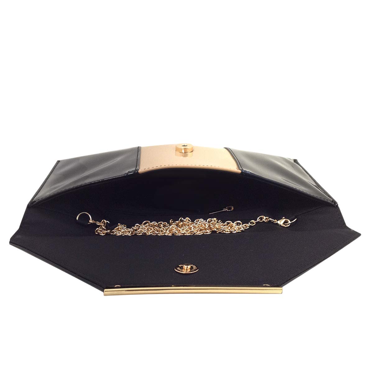 JNB Patent Color Block Envelop Clutch, Taupe/Black