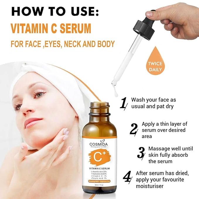 Vitamin C Serum for face with Hyaluronic Acid, Collagen Anti Aging Serum for Glow,Dark Spots,Acne,Wrinkle & Fine Lines,Korean Skincare Brightening Serum with Ferulic Acid Fragrance free 1fl.oz