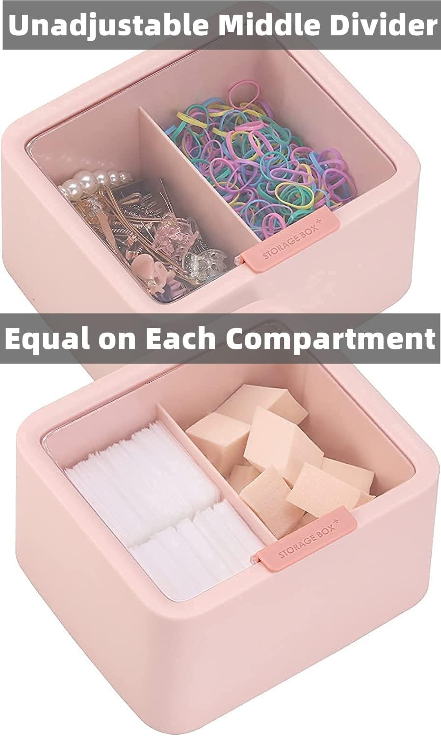 Tecbeauty Qtips Storage Organizer - 2-Grid Dispenser with Hinged Lids for Swabs, Balls, Pads, Pink