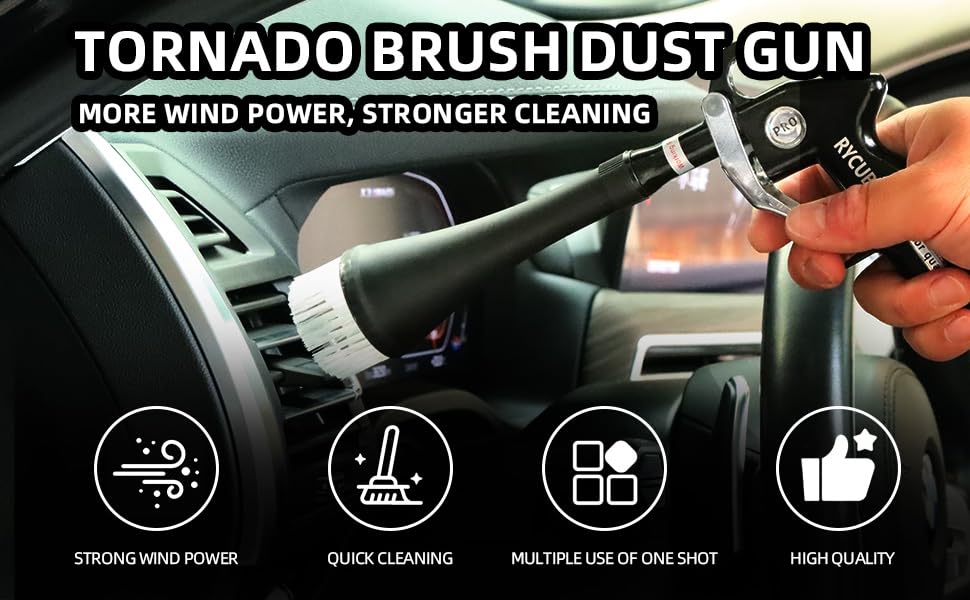Tornado Dry Cleaning Gun Car Cleaning Air Blow Gun High Pressure Blower Gun with 2 Nozzles + 2 American Connectors + 2 Microfiber Towels, Durable Metal Body, Anti-Drop, for Car Interior Cleaning