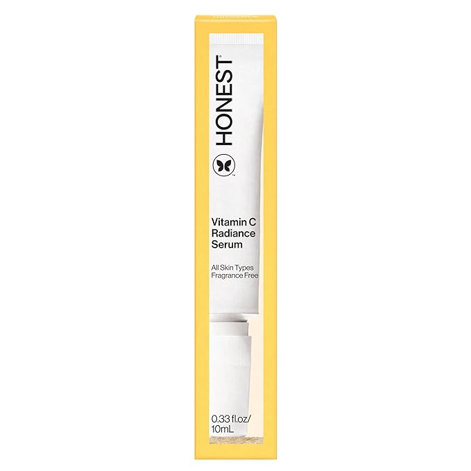 Honest Beauty Mini Vitamin C Radiance Serum | Improves + Brightens Skin Tone and Complexion | Gentle for Sensitive Skin, Fragrance Free, Vegan | Travel Size, .33 fl oz