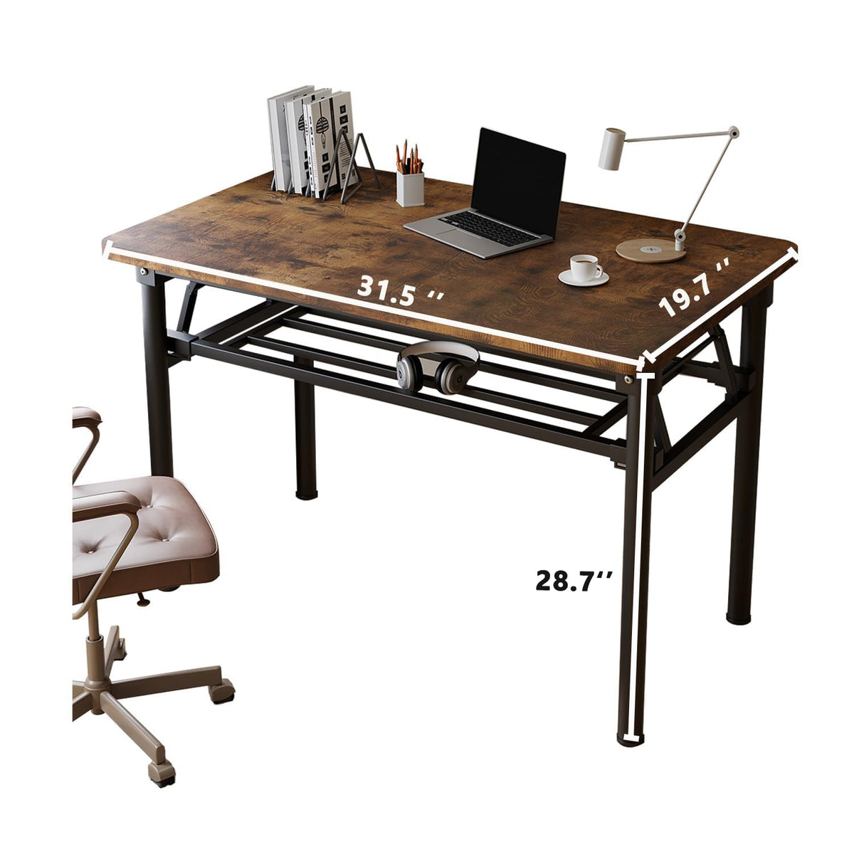 Mrsanmu Small Folding Desk No Assembly,31.5 Inch Folding Computer Desk Small Foldable Table for Home Office.