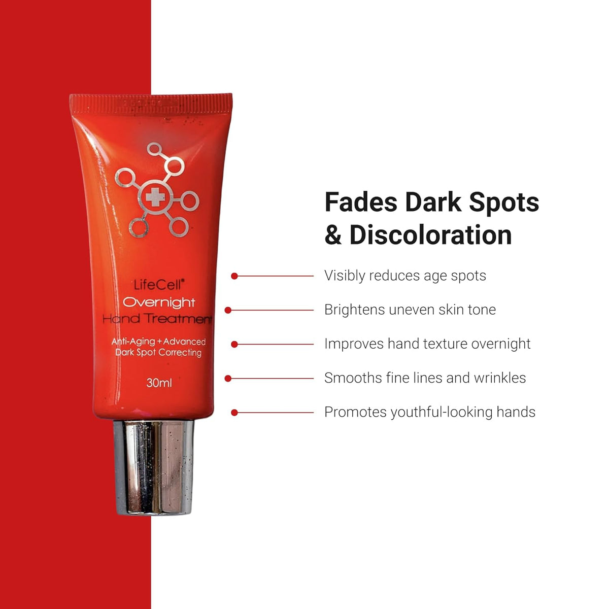 LifeCell Retinol + Vitamin C Overnight Hand Treatment – Anti-Aging Hand Cream for Dark Spots, Dryness & Fine Lines – Moisturizing Night Formula with Argan Oil – Unscented, Non-Greasy – 1oz