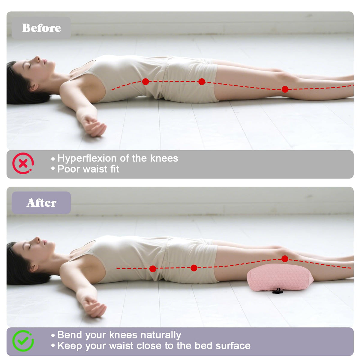 RoamReady Knee Pillow for Side Sleepers, Leg Support Pillow for Hip Pain Smooth Spine Alignment for Better Sleep, Ideal Pillows for Side Sleeping Knee and Back Pain Relief, Pink