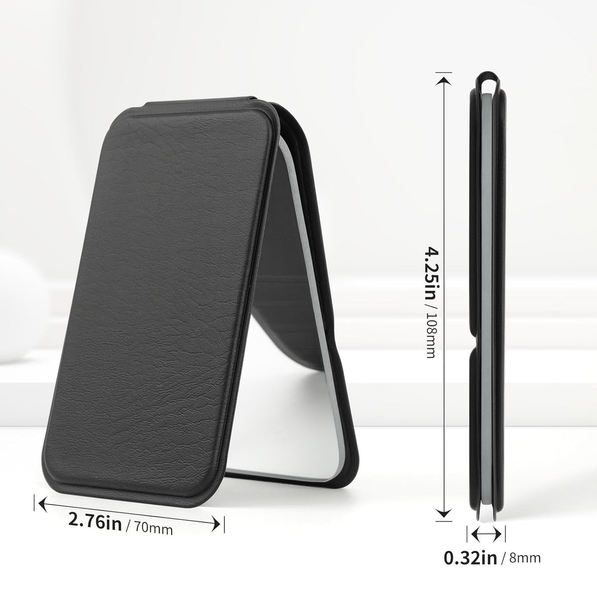 DUcare Mini Folding Mirror Portable Travel PU Portable Adjustable Rectangular Ultrathin Vanity Mirror with Stand, for Travel, Camping,Home