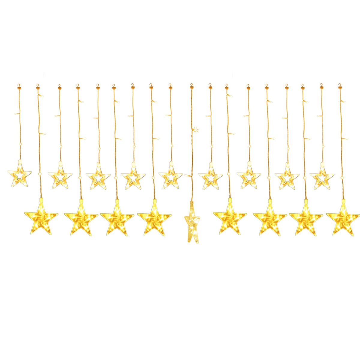 TOFU Star Curtain Lights, 108 Led 12 Stars Remote Window Curtain String Lights Plug in with 8 Flashing Modes Decoration for Christmas, Wedding, Bedroom, Party, Birthday, 7.3ft W, 3.3ft H, Warm White